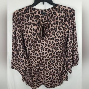 Torrid Brown Leopard  Print Long Sleeve Tie up Shirt Sz 4X